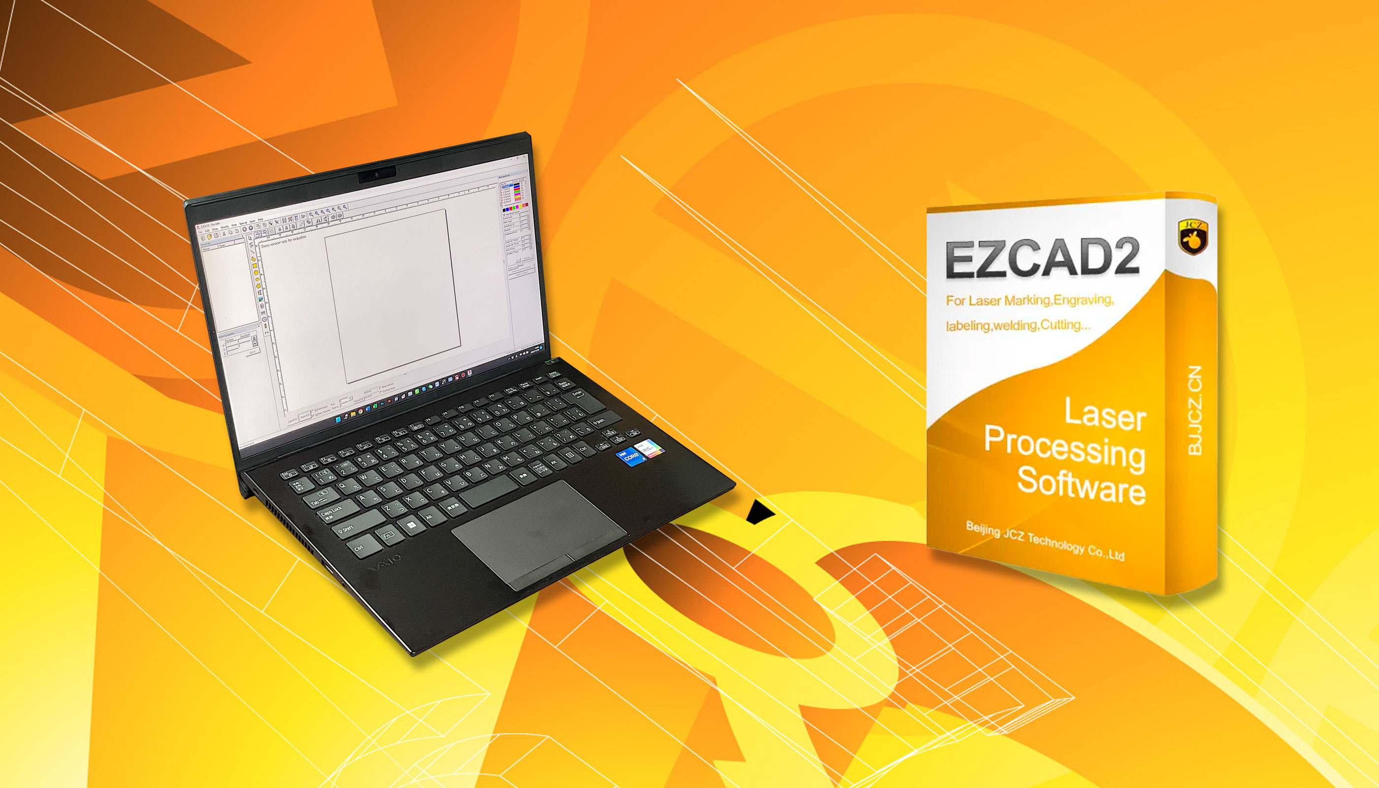 レーザーマーカーとEzcad2を操作するパソコン