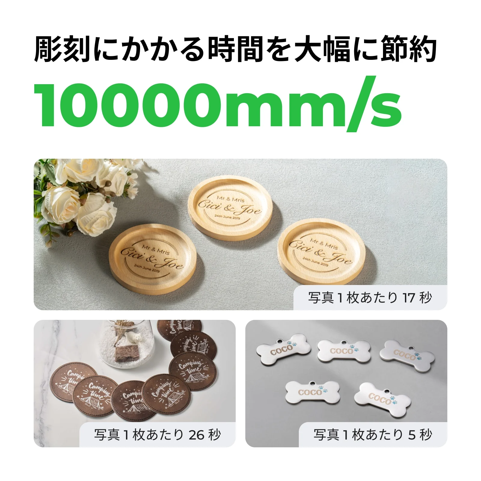 最大10,000mm/sの加工速度と作例