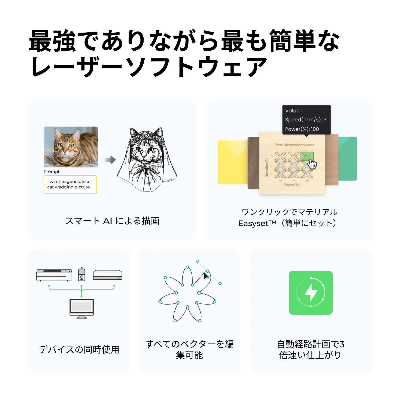 xToolソフトウェアのデザイン・素材設定・接続・更新機能
