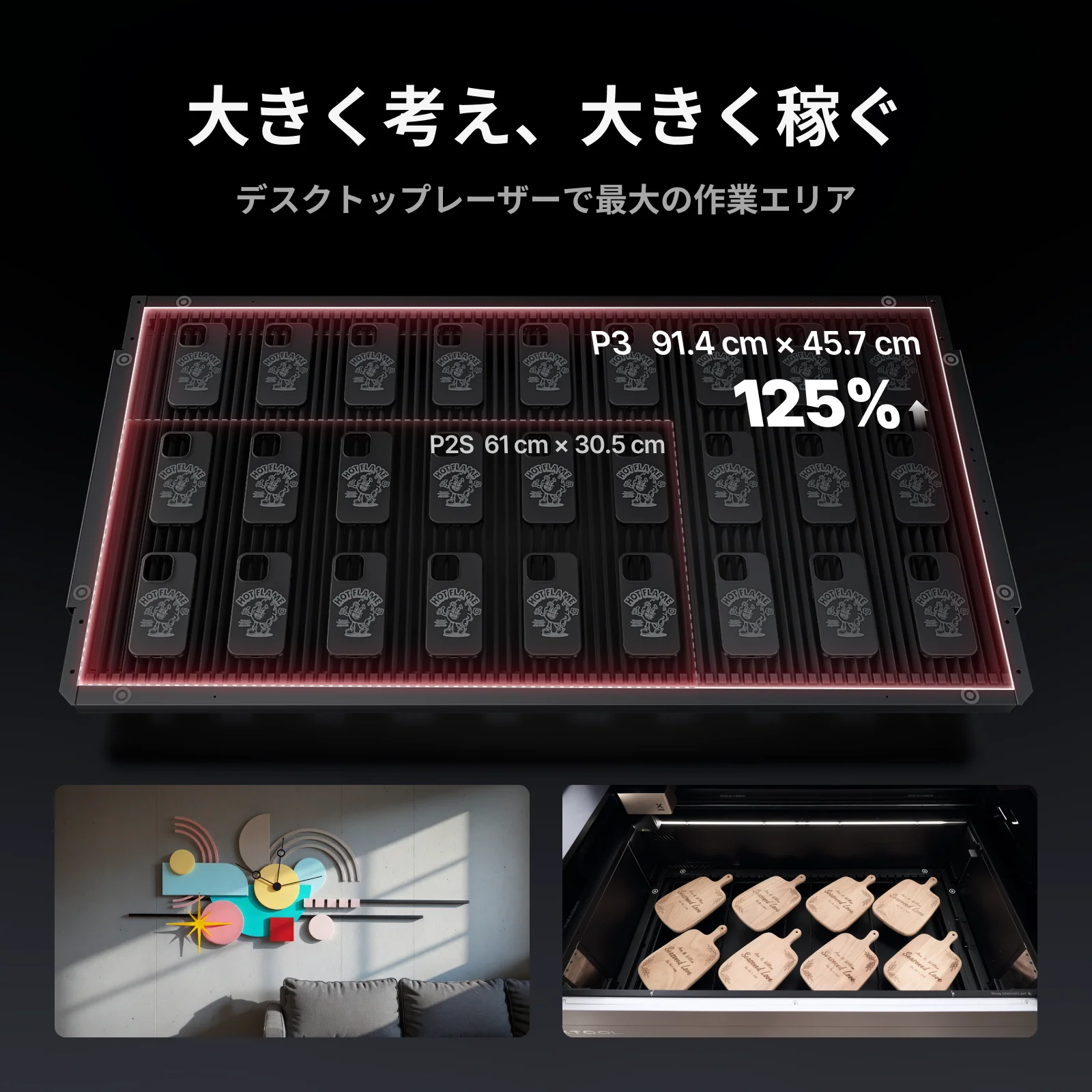 P3の広い作業エリアと加工例
